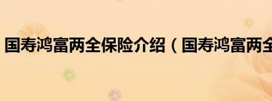 国寿鸿富两全保险介绍（国寿鸿富两全保险）