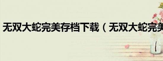 无双大蛇完美存档下载（无双大蛇完美存档）